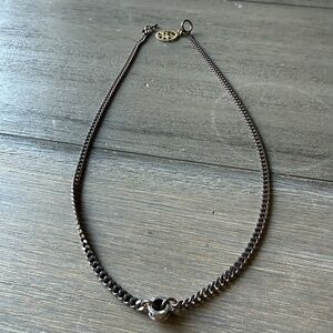Silver Tone Curb Chain Necklace Toggle Clasp Minimalist